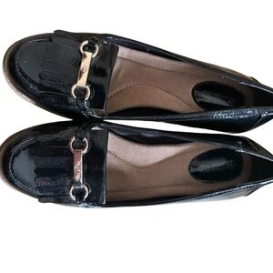 Glossy Black Loafers with Gold Accent
